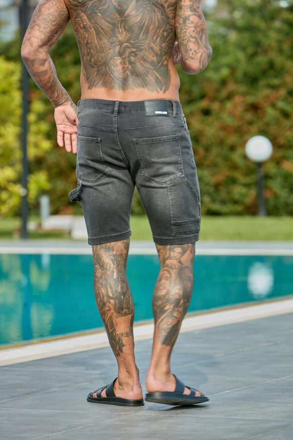 Carpenter Denim Shorts Washed - Grey - Emolos