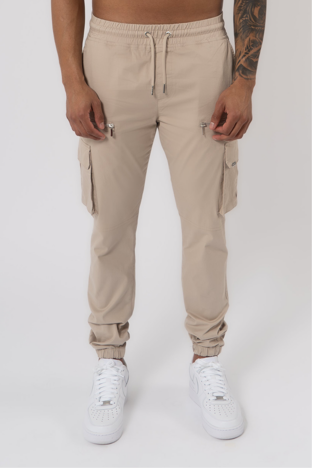 V2 Zip Details Cargo Pants - Beige - Emolos