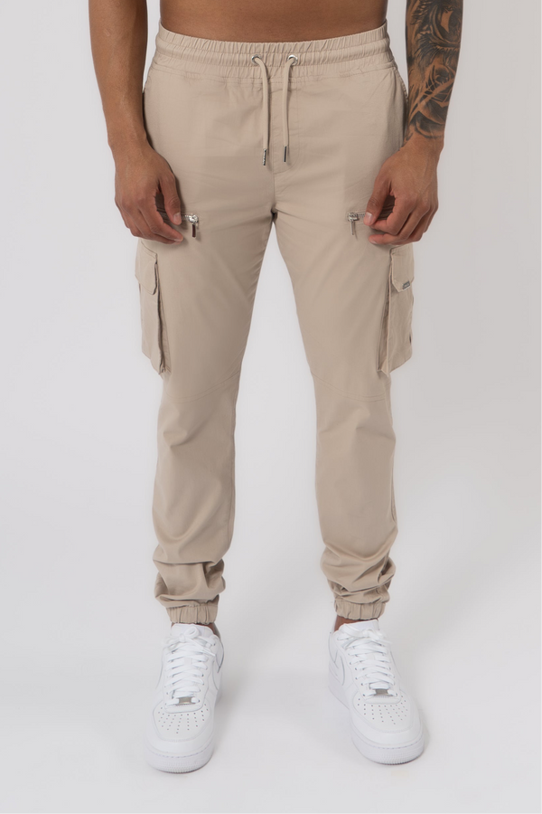 V2 Zip Details Cargo Pants - Beige - Emolos