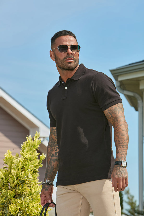 Premium Pique Polo Shirt Black - Emolos