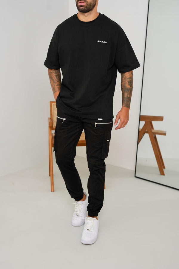 V2 Zip Details Cargo Pants - Black - Emolos