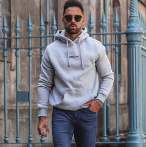 Grey  Hoodie With Small  Embossed Print