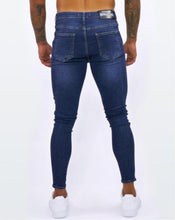 Load image into Gallery viewer, Dark Blue Spray on Jeans  Repaired