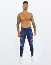 Load image into Gallery viewer, Dark Blue Spray on Jeans  Repaired