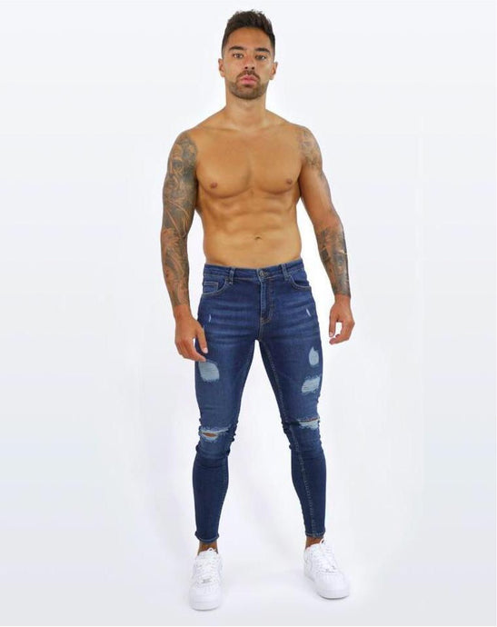 Dark Blue Spray on Jeans  Repaired